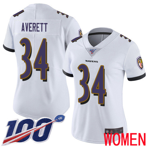 Baltimore Ravens Limited White Women Anthony Averett Road Jersey NFL Football #34 100th Season Vapor Untouchable